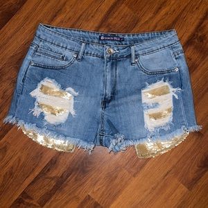 tractrBLU Gold sequin pocket shorts